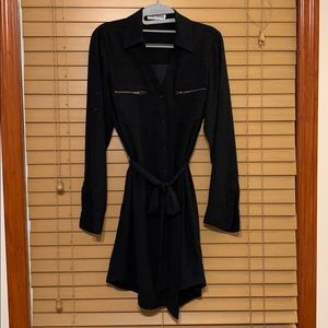 Express Button-Up Dress with Tie & Zipper Pockets